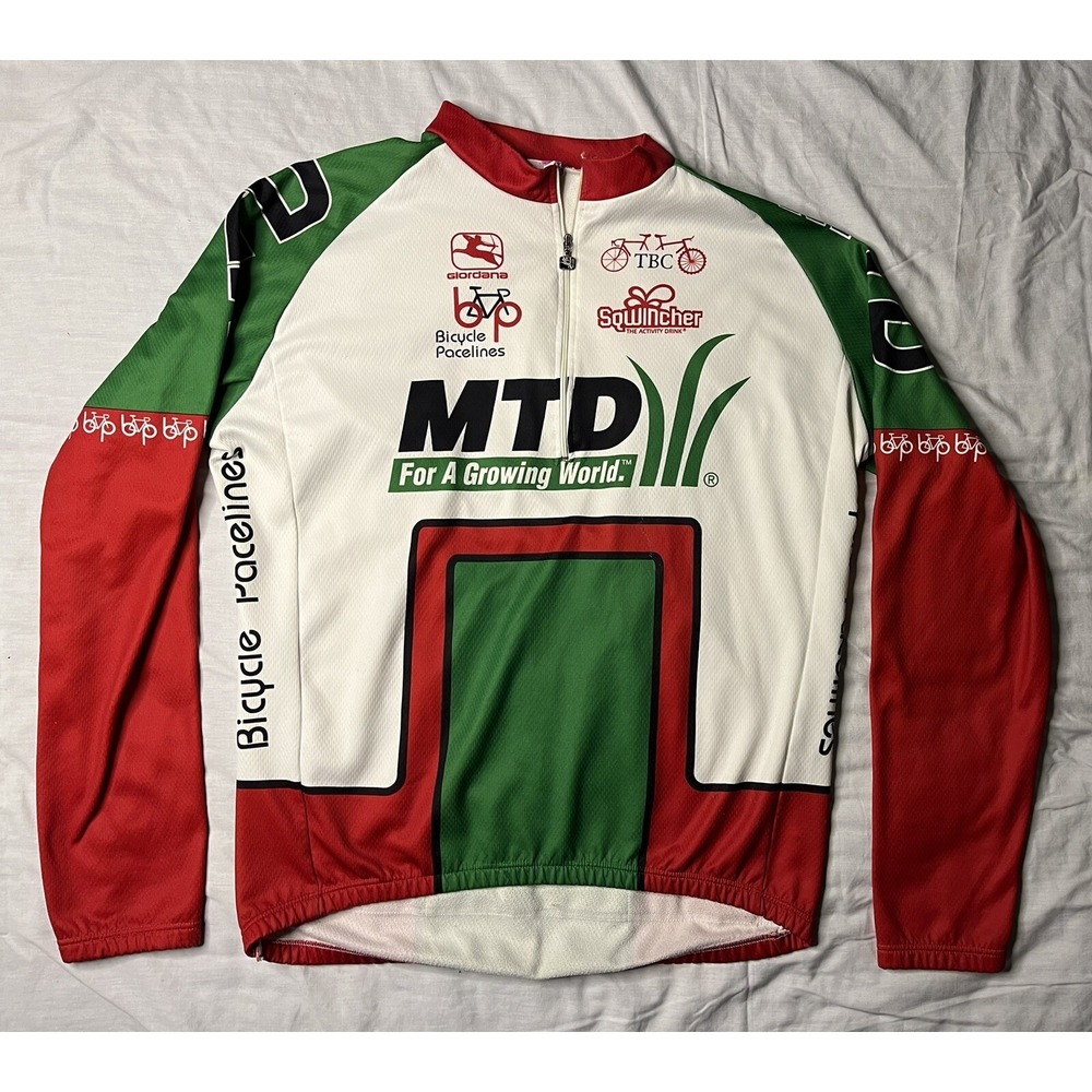 Giordana Cycling Jersey Men's White Red Green MTD Long Sleeve Back Pockets